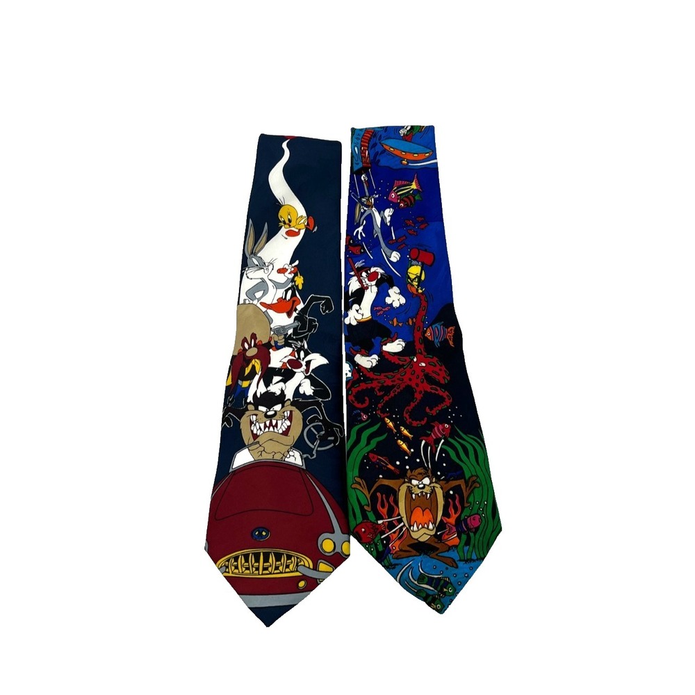 Looney Tunes Mania 1993 Vintage Men's Neckties Bugs Bunny Taz Mighty Toons Lot 2 - Picture 1 of 4